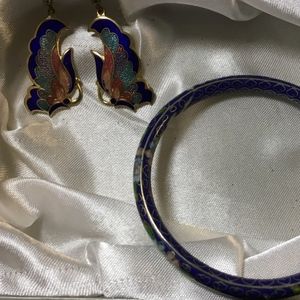 Jewelry - Cloisonné earrings and bracelet. Jewelry - Cloisonné earrings and bracelet.